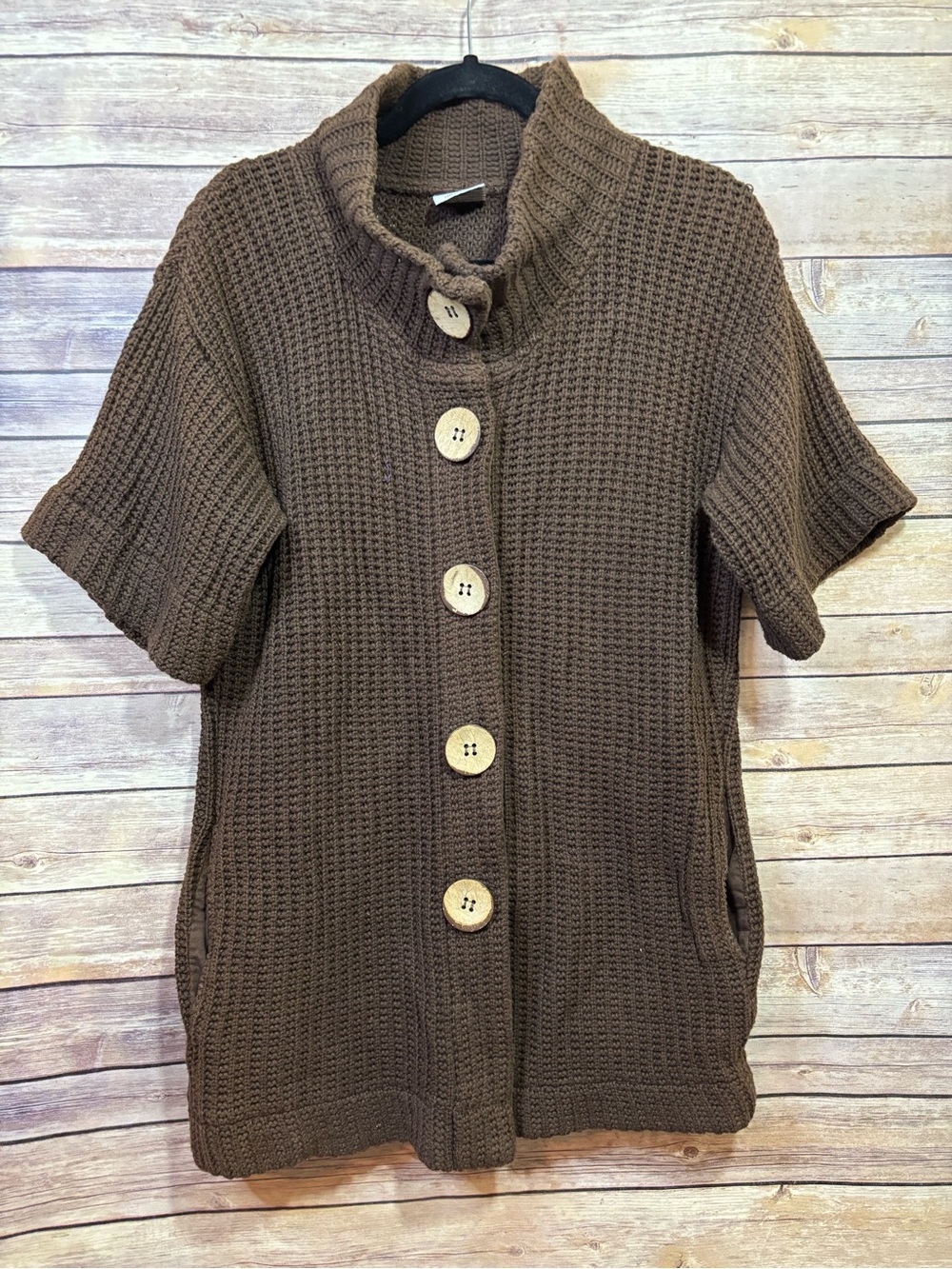 CMC by Color me Cotton Brown Short Sleeve Sweater Cardigan Size Small